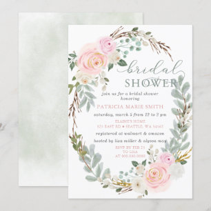 Modern Elegant Sage Pink Floral Bridal Shower Invitation