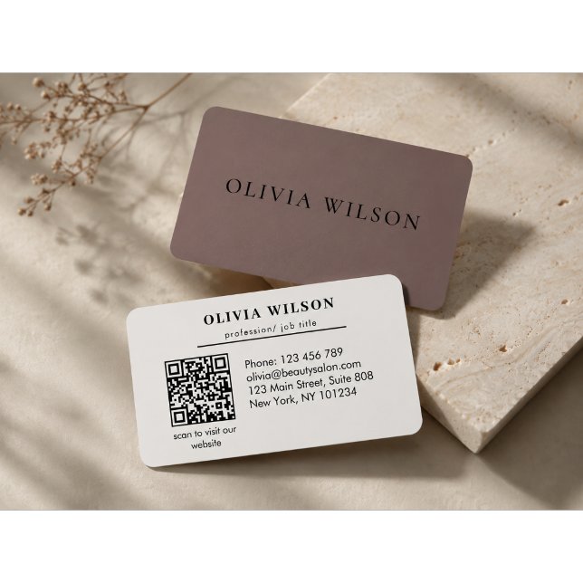 Modern Elegant Salon monogrammed white QR code  Business Card (Creator Uploaded)