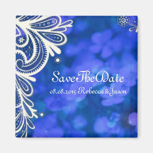 modern elegant sapphire blue and white lace magnet