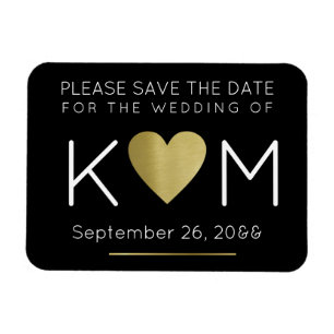modern & elegant save the date love-heart black magnet