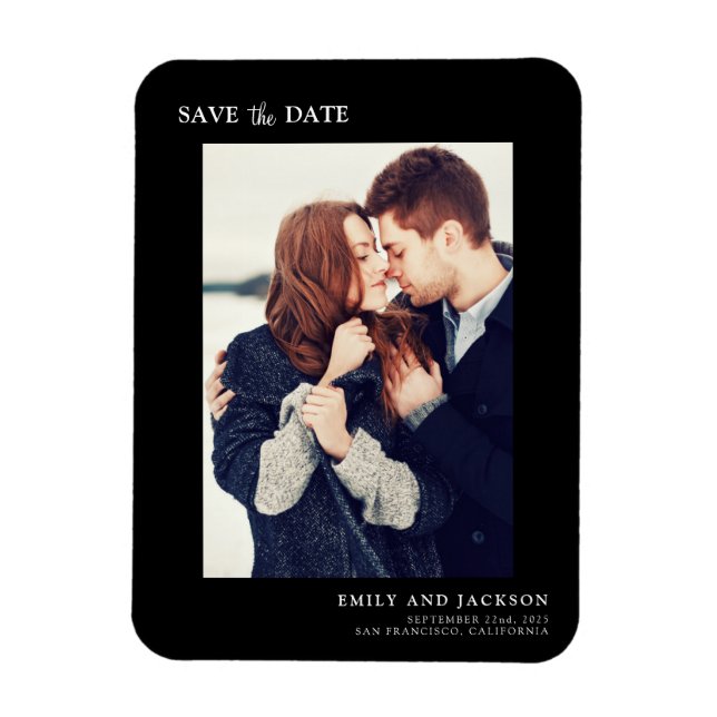 Modern Elegant Save the Date Photo Black Magnet (Vertical)