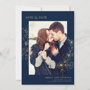 Modern Elegant Save the Date Photo Gold Floral