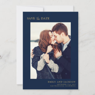 Modern Elegant Save the Date Photo Navy Blue