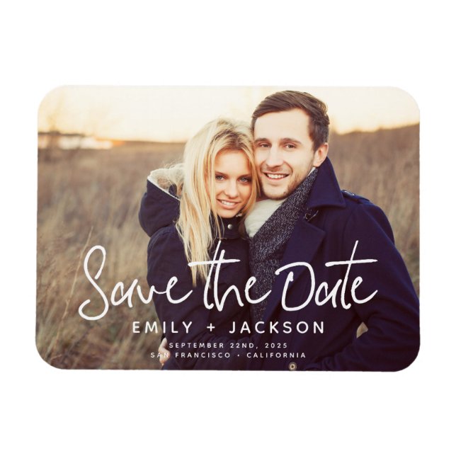 Modern Elegant Save the Date Photo White Magnet (Horizontal)