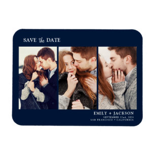 Modern Elegant Save the Date Three Photo Magnet