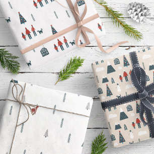 Modern Elegant Scandinavian Family Blue Red Beige Wrapping Paper Sheet