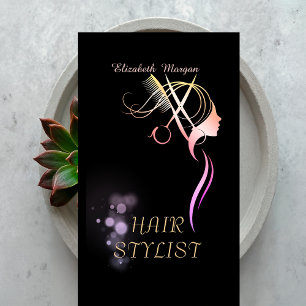 Modern Elegant Scissors Comb Hair Black Business Card