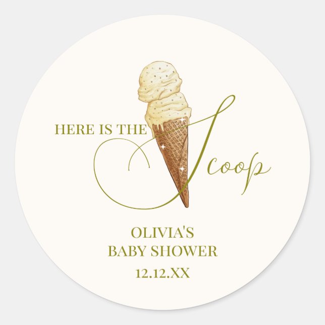Modern Elegant Scoop Ice Cream Baby Shower  Classic Round Sticker (Front)