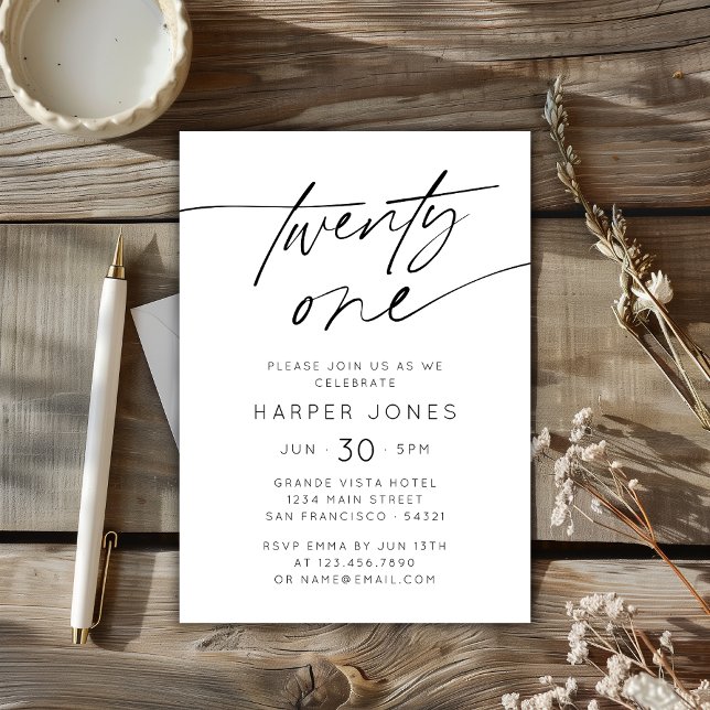 Modern Elegant Script 21st Birthday Party Invitation (Creator Uploaded)
