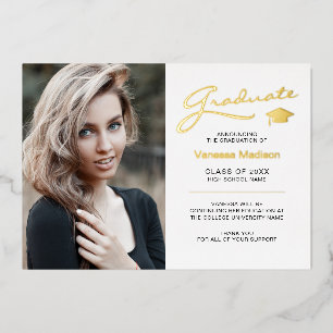 Modern Elegant Script 2 Sided Photo Grad Card