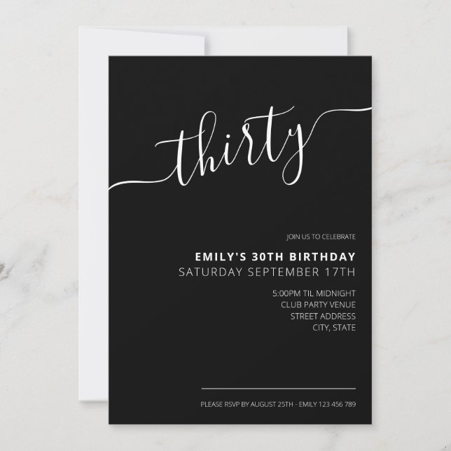 Modern Elegant Script 30th Birthday Invitation (Front)