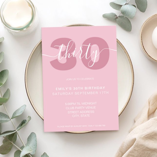 Modern Elegant Script 30th Birthday Invitation (Creator Uploaded)