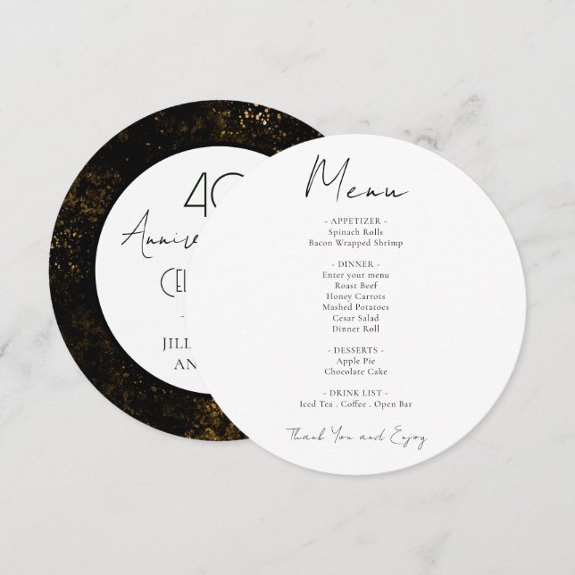 Modern Elegant Script 40th Wedding Anniversary  Menu (Front/Back)