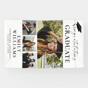 Modern Elegant Script 4 Photo Vertical Graduation Banner
