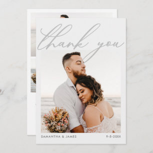 Modern Elegant Script 5-Photo Collage Wedding Thank You Card