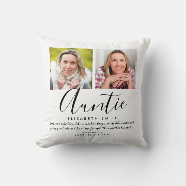 Modern Elegant Script Auntie Quote Photo Cushion (Front)