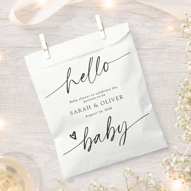 Modern Elegant Script Baby Shower Favour Bags (Clipped)
