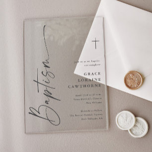 Modern Elegant Script Baptism Acrylic Invitations