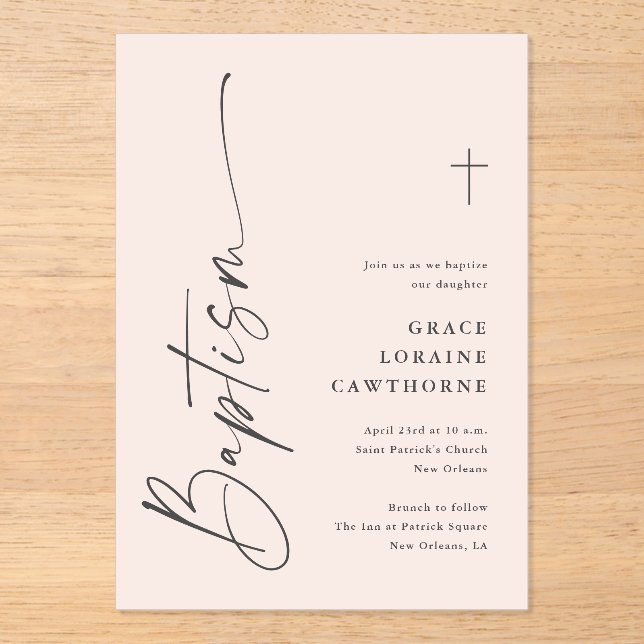 Modern Elegant Script Baptism Acrylic Invitations (Front)