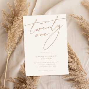 Modern Elegant Script Beige 21st Birthday Party Invitation
