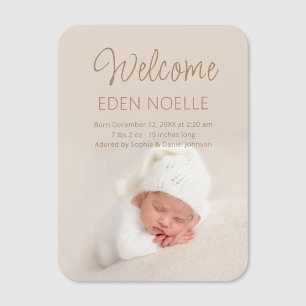 Modern Elegant Script Birth Announcement Photo Magnet