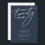 Modern Elegant Script Black 21st Birthday Party Invitation<br><div class="desc">Modern minimalist 21st birthday party invitation featuring simple design with elegant handwritten script typography.</div>