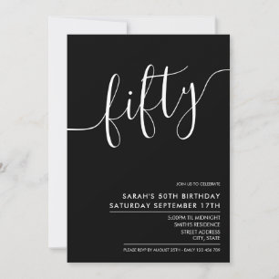 Modern Elegant Script Black 50th Birthday Invitation