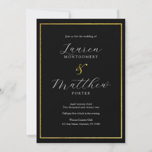 Modern Elegant Script Black and Gold Wedding Invitation