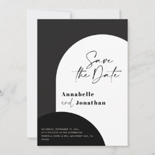 modern elegant script black and white arch wedding invitation