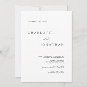Modern Elegant Script Black and White Wedding Invi Invitation
