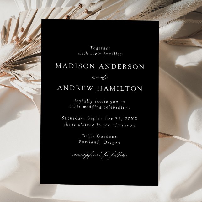 Modern Elegant Script Black and White Wedding Invitation (Creator Uploaded)
