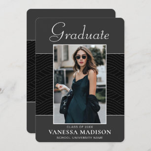 Modern Elegant Script Black Grey 1 Photo Grad Announcement