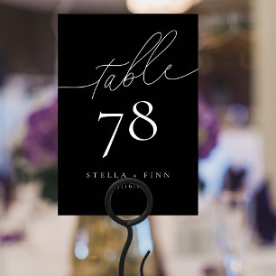 Modern Elegant Script Black Wedding Table Number