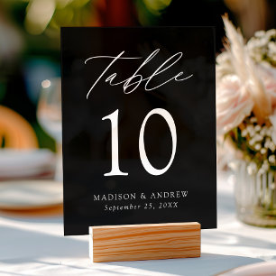 Modern Elegant Script Black Wedding Table Number Acrylic Sign