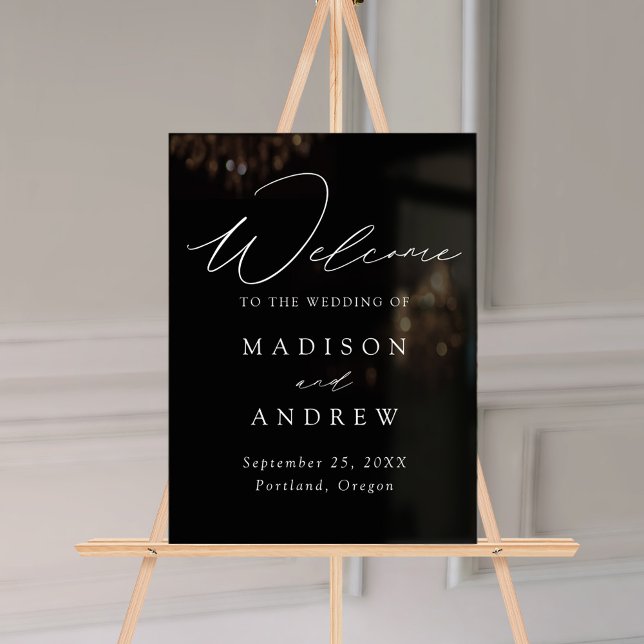 Modern Elegant Script Black Wedding Welcome Acrylic Sign (Creator Uploaded)