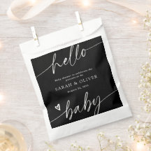 Modern Elegant Script Black & White Baby Shower