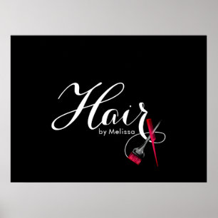 Modern Elegant Script Black & White Hair Stylist Poster