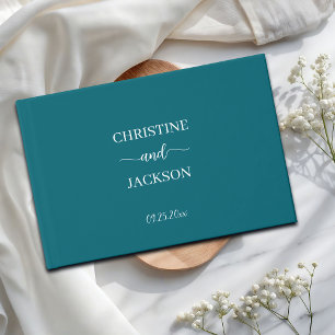 Modern Elegant Script Blue Teal Wedding Silver Guest Book