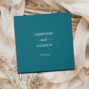 Modern Elegant Script Blue Teal Wedding Silver Guest Book
