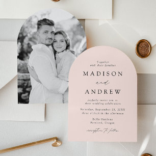 Modern Elegant Script Blush Photo Arch Wedding Invitation