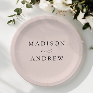 Modern Elegant Script Blush Pink Wedding Paper Plate