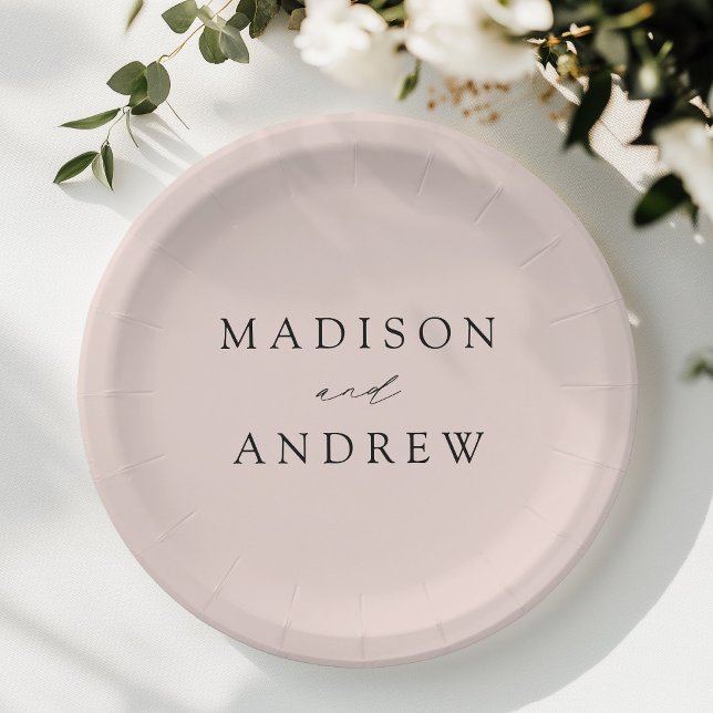 Modern Elegant Script Blush Pink Wedding Paper Plate (Creator Uploaded)