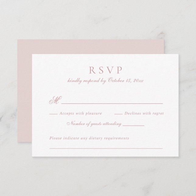 Modern Elegant Script Blush Pink Wedding RSVP Invitation (Front/Back)