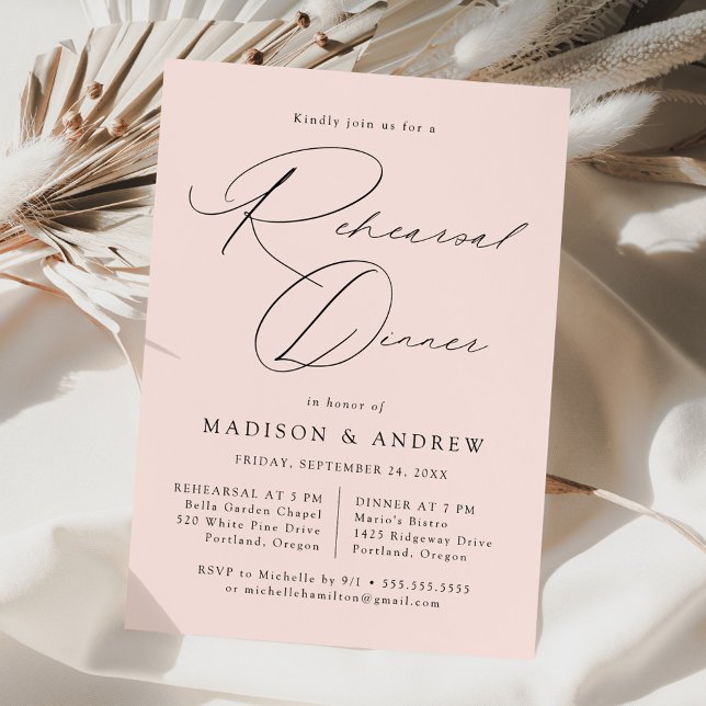 Modern Elegant Script Blush Rehearsal Dinner Invitation (Creator Uploaded)