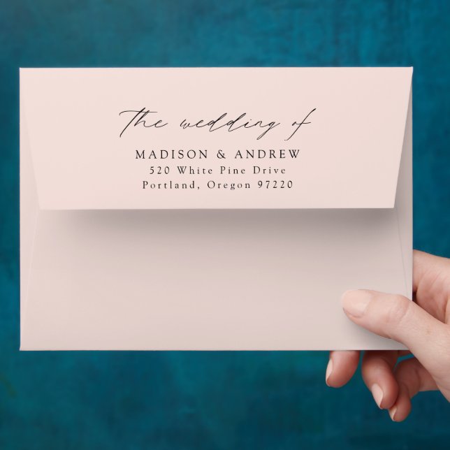 Modern Elegant Script Blush Wedding Envelope (Hand)