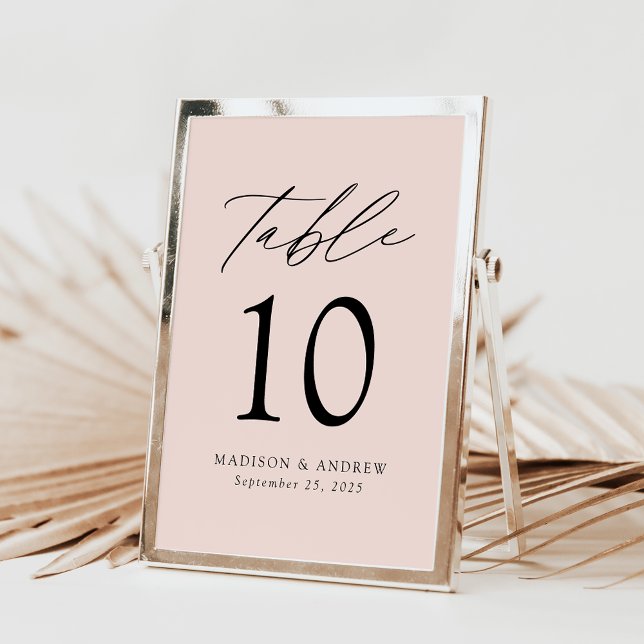 Modern Elegant Script Blush Wedding Table Number (Creator Uploaded)