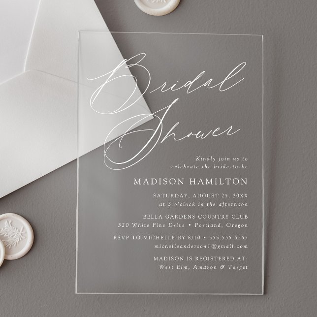 Modern Elegant Script Bridal Shower Acrylic Invitations (Creator Uploaded)