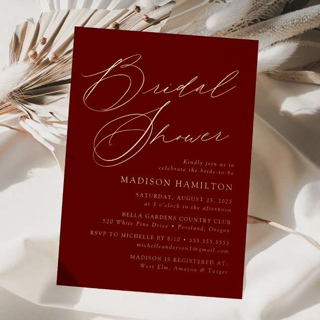Modern Elegant Script Burgundy Bridal Shower (Creator Uploaded)
