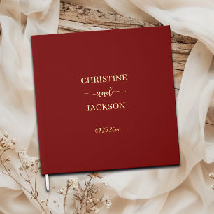 Modern Elegant Script Burgundy Wedding Gold Guest Book