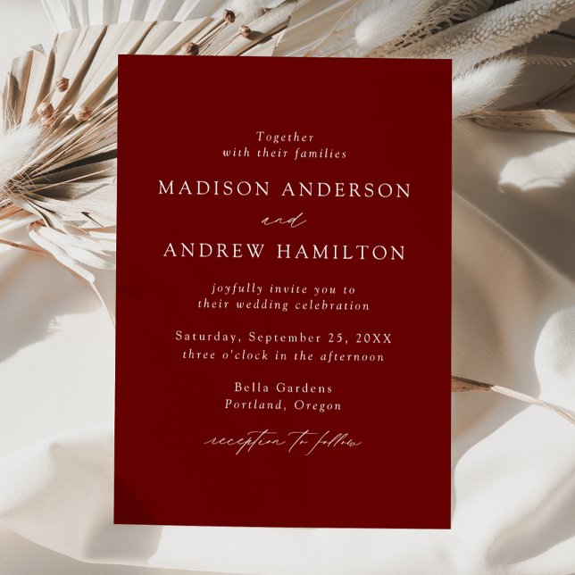 Modern Elegant Script Burgundy Wedding Invitation (Creator Uploaded)